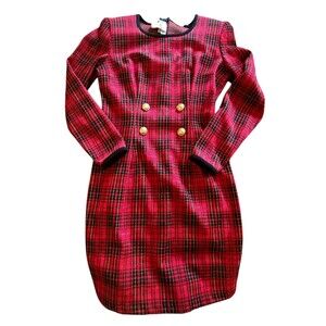 Vintage All That Jazz Size 5/6 90's Red Plaid Houndstooth Tartan Dress Grunge US